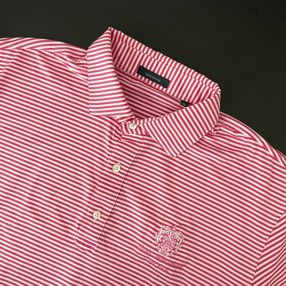 Trump International Golf Turtleson Polo Shirt Mens Large Pink Stripe Performance